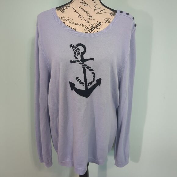 Talbots extra large Sweater Pullover Anchor Intarsia Button Shoulder Nau… - Picture 1 of 6